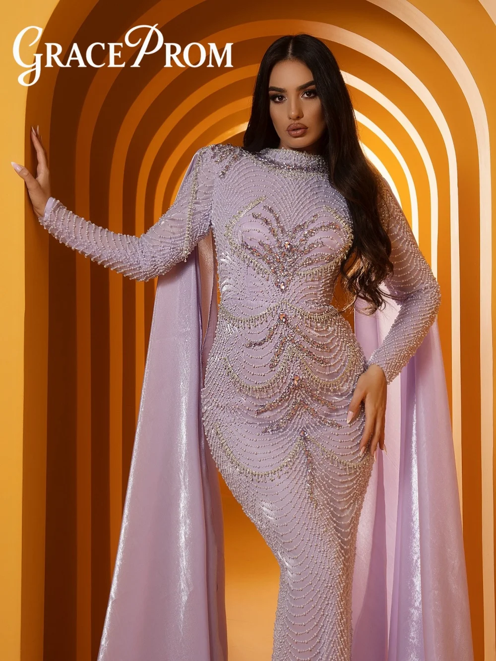 

Solemn Pearl Evening Dress 2026 Classic Crystal Strapless Carpet Gown Classic Long Sleeve Floor Length Party Gown فساتين