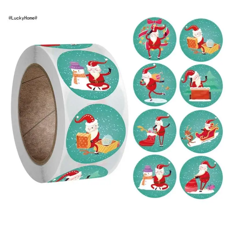 Christmas Stickers 500pcs Round Self Adhesive Gift Bag Wrapping Decal for Xmas Baby Shower Party Guest Gift 11UA