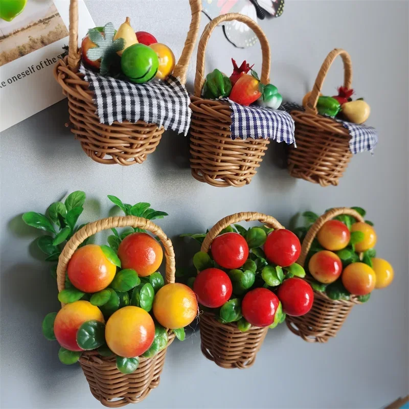 Garden Basket Decoration Fridge Magnet Fruit Hamper Flower Basket Kitchen Decorate Magnetic Sticker Home Decor
