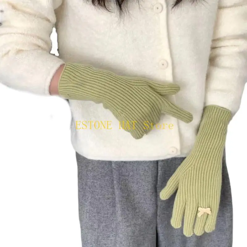 49MF 2pack Soft Knitted Gloves Fashionable Bows Decoration Mittens Lady Winter Gloves for Fashionable Ladies and Teens