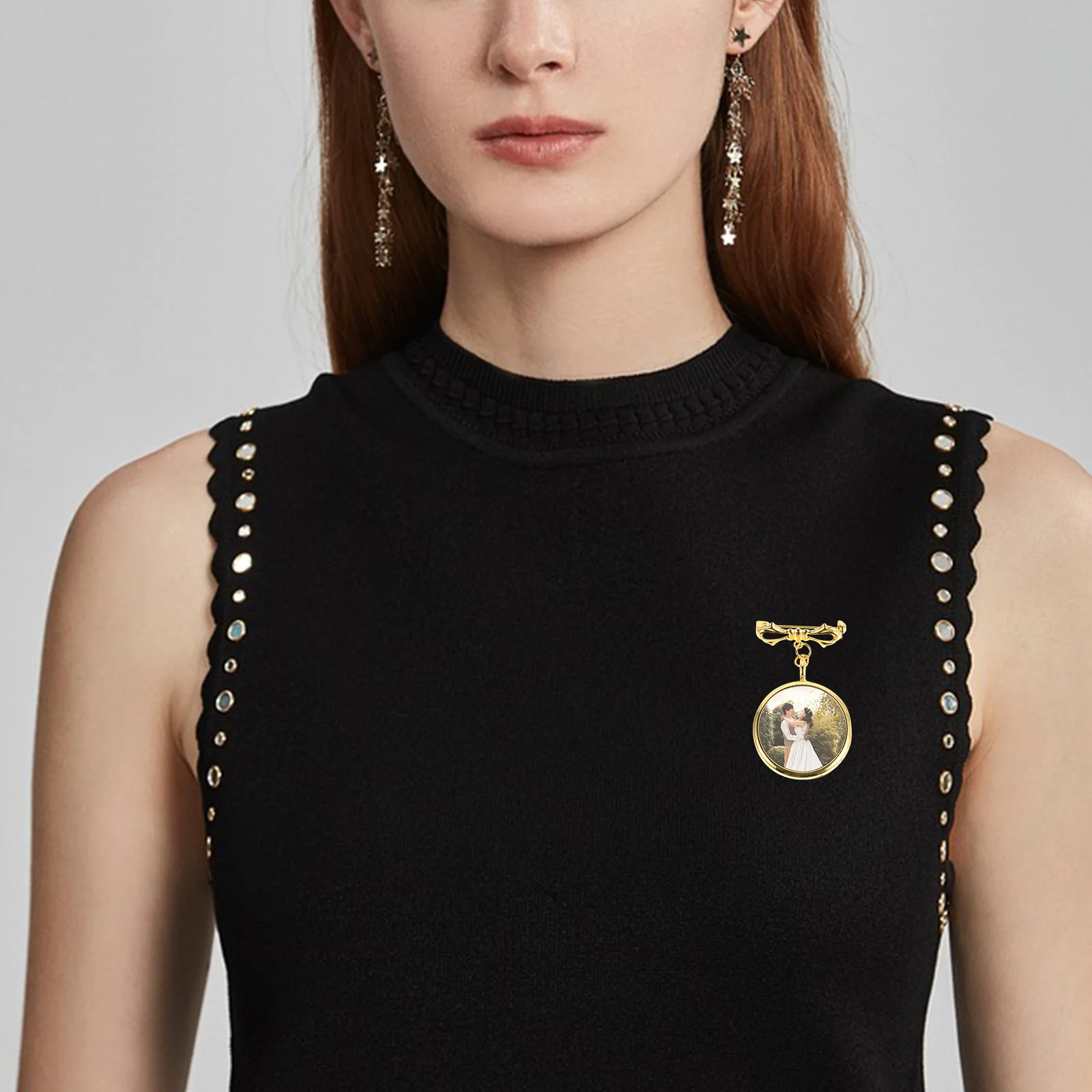 

Butterfly Alloy Brooch Photo Frame Pendant Elegant Bridal Wedding Memorial Pin Bridesmaids Scarf Shawl Pin Women Decorative