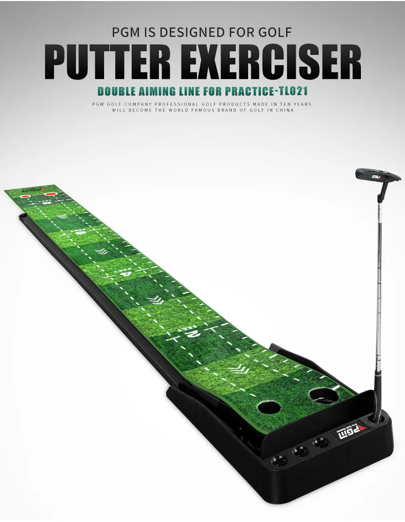 PGM TL021 indoor golf velvet rubber bottom putter trainer practice mat, 3M with return lane