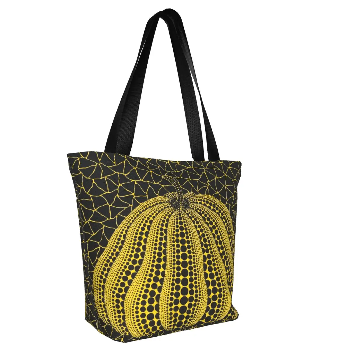 Custom Kawaii Yellow Yayoi Kusama Pumpkin Shopping Tote Bags Recycling Minimalis Modern Canvas Groceries Shoulder Shopper Bag