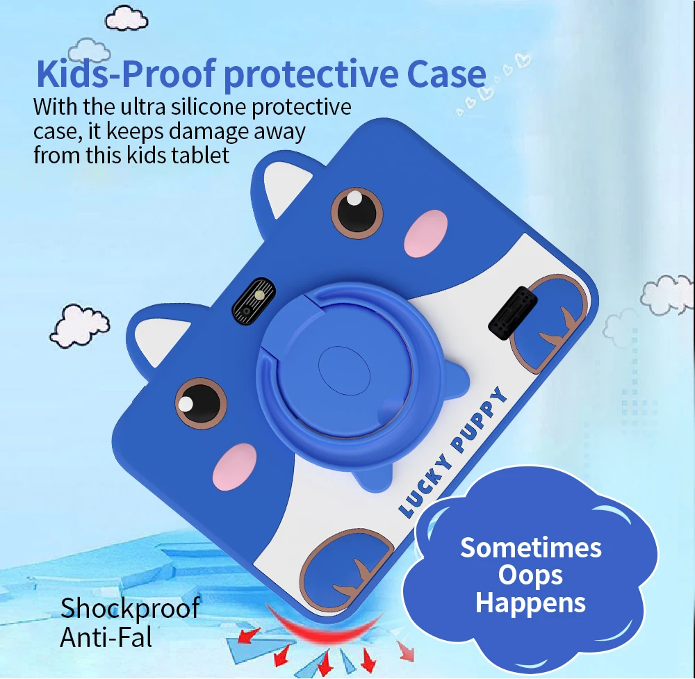 جهاز لوحي للأطفال بنظام Android 13 بسعة 4 جيجابايت + 64 جيجابايت، تحكم بالأبوية، 2.4 جيجا واي فاي، شاشة حماية للعين، تطبيق تعليمي