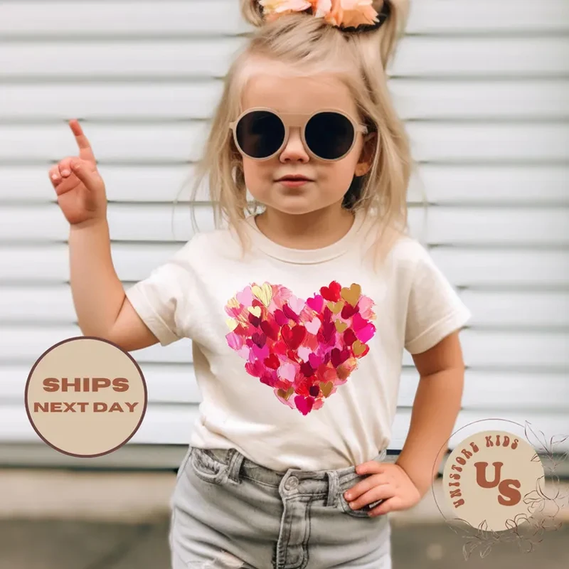 Custom Kids T-Shirt Blank Drawing Shirt Valentines Day Hearts Toddler T-Shirt, Heart Kids Shirt, Valentines Day Toddler Shirt