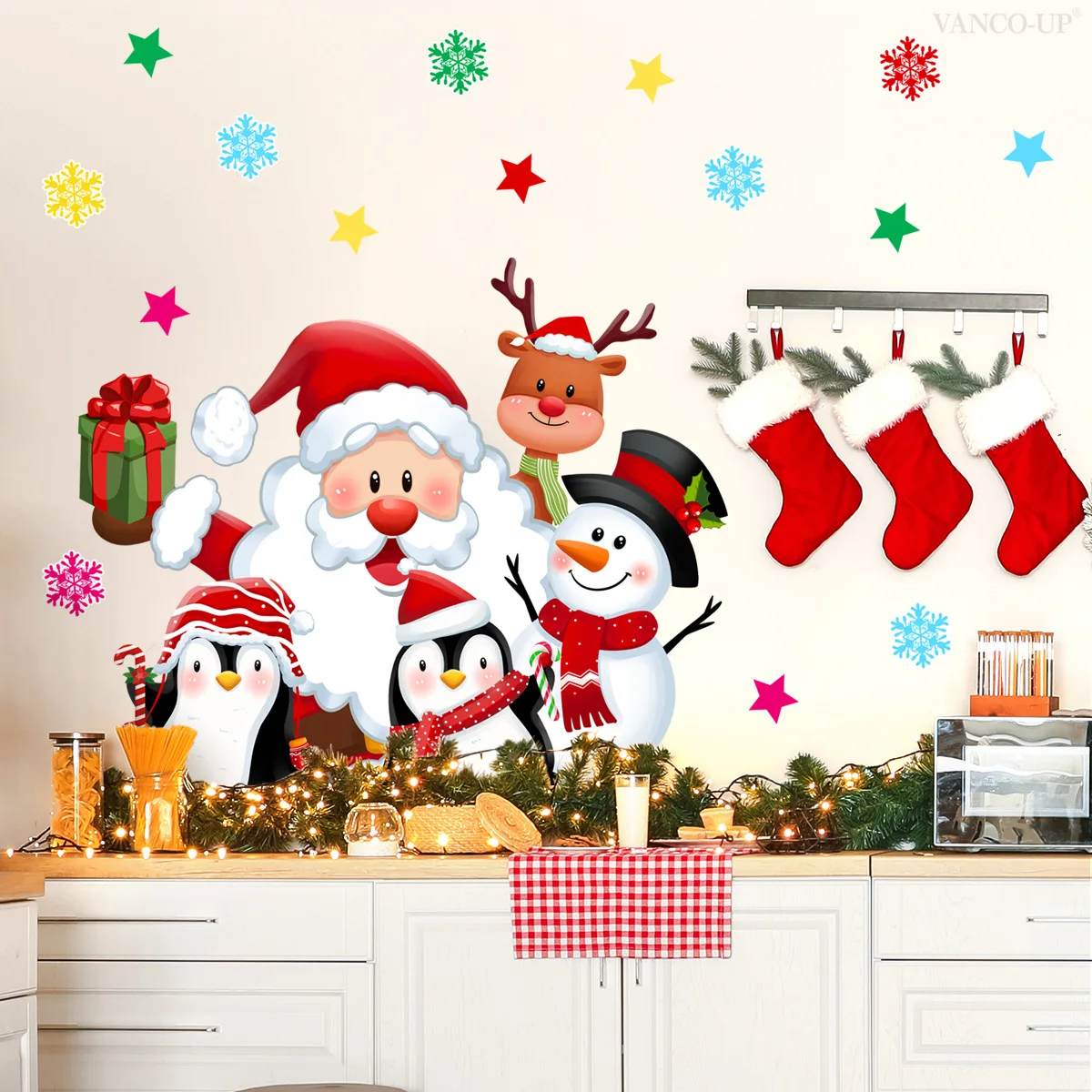 

Christmas Gnome & Penguin Wall Decals - Festive Elf, Reindeer & Star Stickers for Holiday Decor