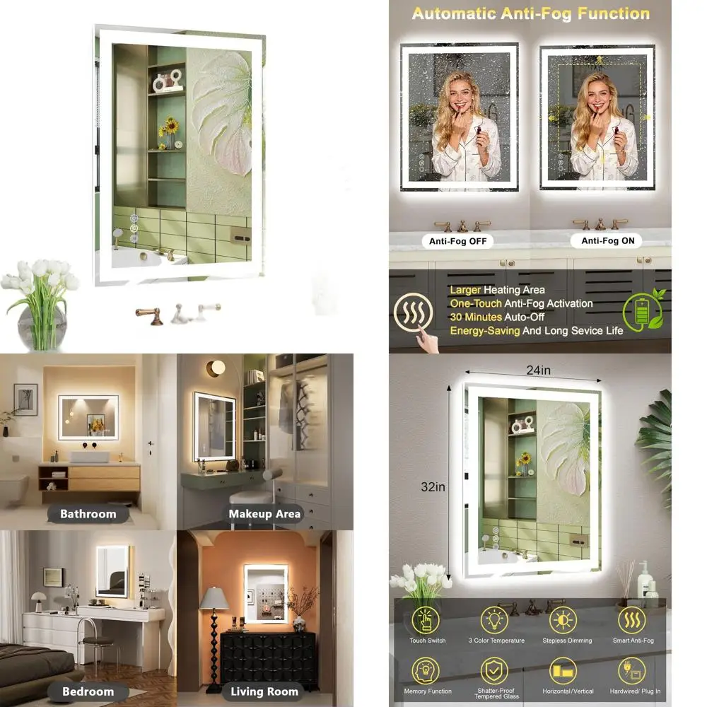 

Зеркало для ванной с LED-подсветкой 24x32 дюйма, настенное зеркало с подсветкой, функцией антизапотевания и умной памятью, 5 мм закаленное стекло, сертификат ETL