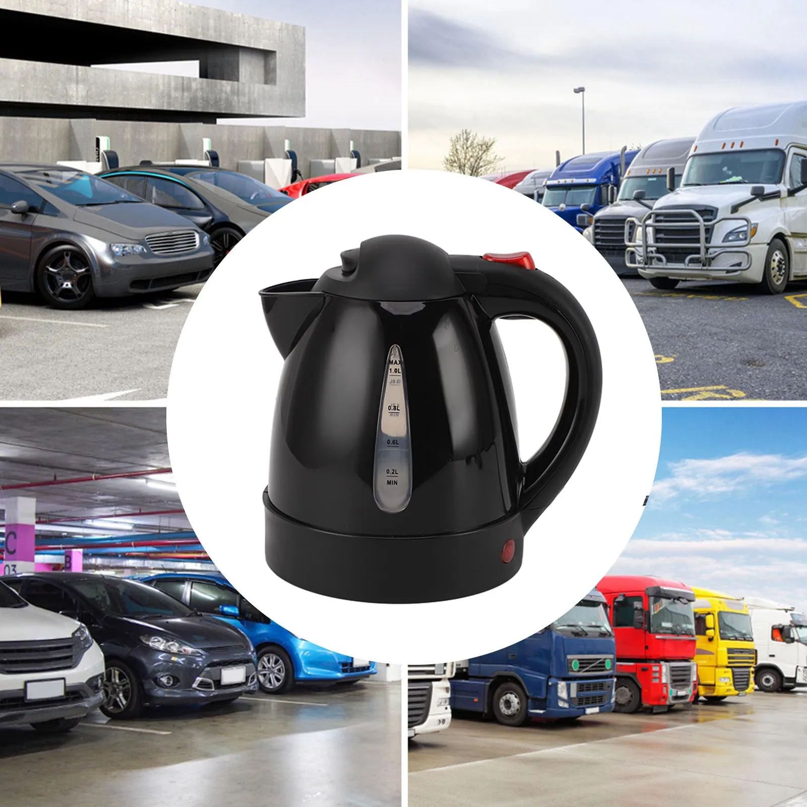 250W Portable Electric Kettle for Car Truck with Cigarette Lighter 24V Road Trip Heated Water Tea Coffee Maker Auto Shut off