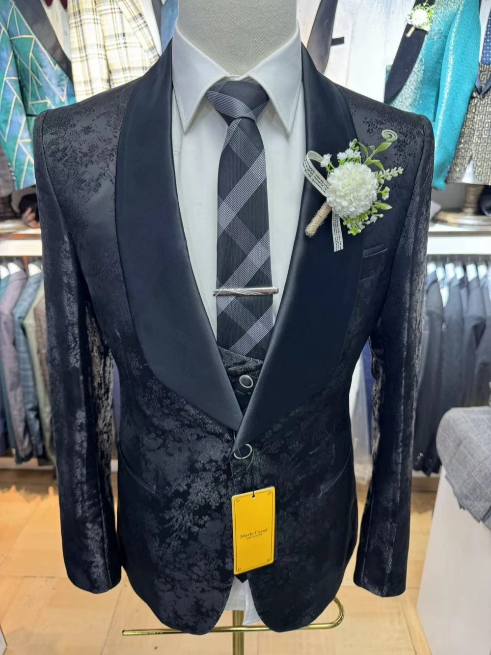 Black Jacquard Business Suit Set For Men Classic Single Breasted Regular Fit Formal Suits Wedding Prom Tuxedo Customized 2025