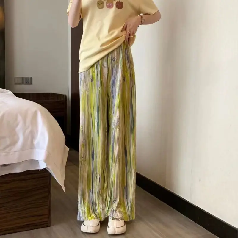 High Waist Draped Rainbow Wide Leg Pants Women's Casual Straight Leg Pants Loose Versatile Floor Length Trendy Pants