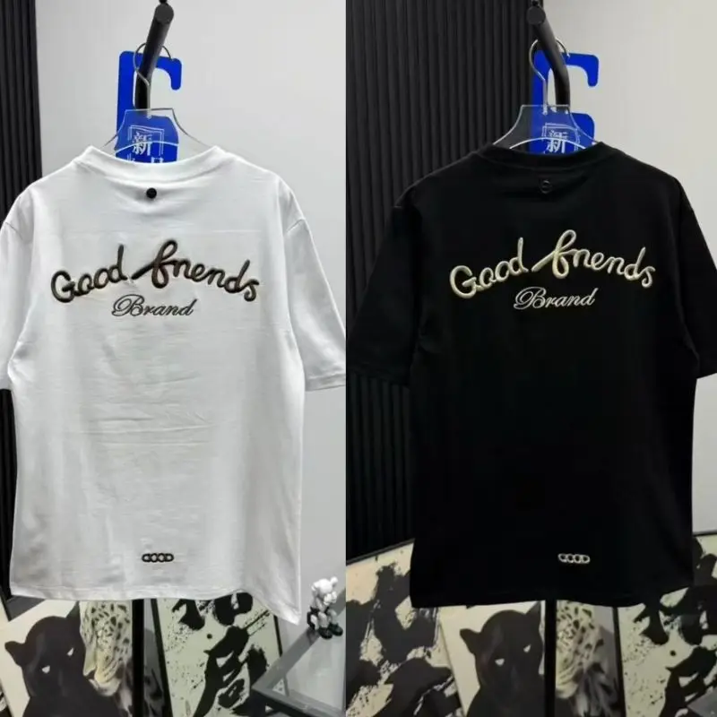 High Quality Cotton Men Women GOODBRAND Tshirts Cartoon Embroidery Puppy Sofa Flower Pattern Black White Couple Short Sleeve