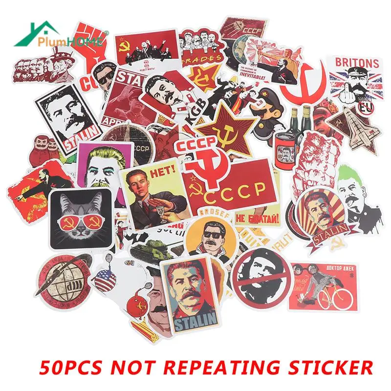50PCS Mixed Soviet Union Stalin USSR CCCP Stickers PVCLuggage Skateboard Sticker