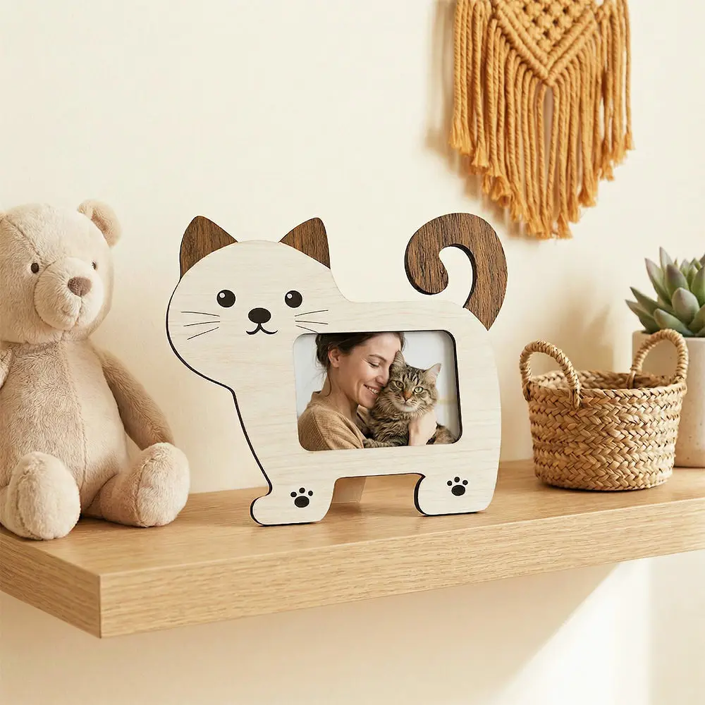 Lovely Wooden Pet Picture Frame, Cartoon Dog Photo Frame, Desktop Memorial Tabletop Decoration