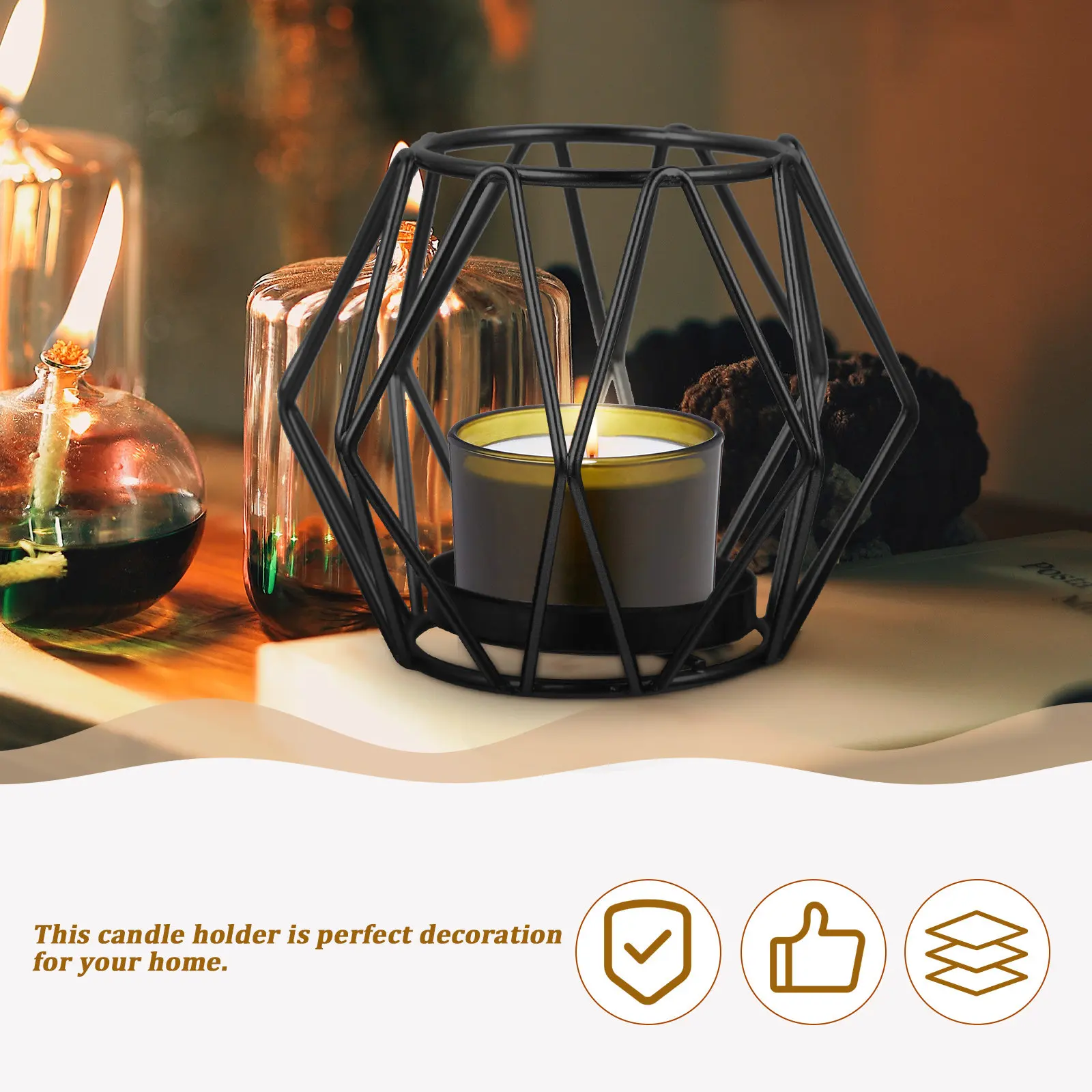 Black Geometric Iron Holder Chic Desktop Ornament Wedding Reception Table Candlestick Home Decor Iron Holder