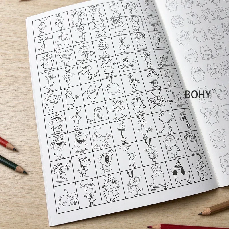 1 Adult Decompression Line Drawing and Coloring Drawing Book, Include Fun Emoticons and Other Theme Line Drafts, Total 40 Pages