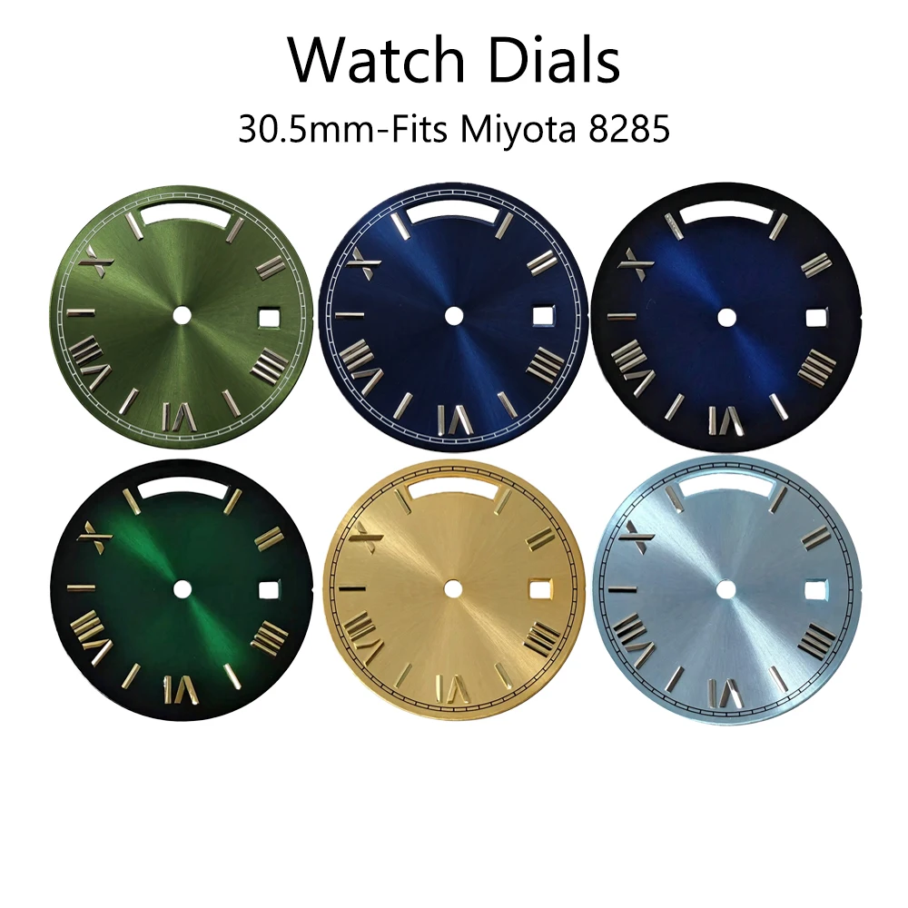 30.5mm Sunburst Watch Dial Roman Numerals No Lume Fits Miyota 8285 Multi Color Mod Replacement Date Window Watch Accessories
