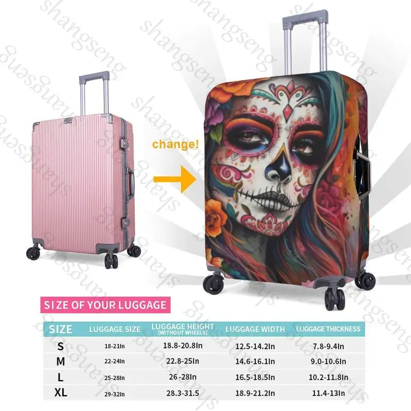 sugar skull Travel suitcase protective case, suitcase cover, elastic protection, washable Luggage cover, 18-32 in
