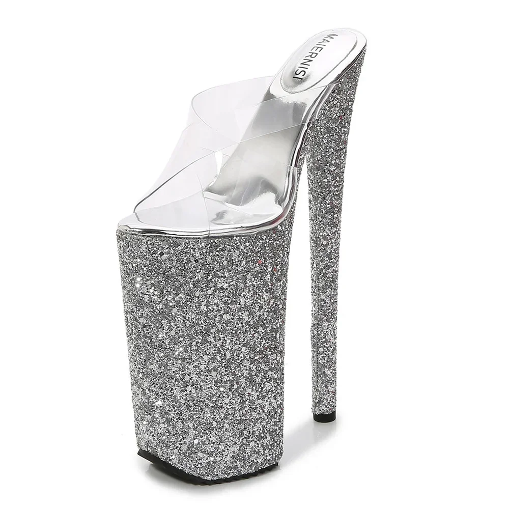 26CM/10Inchs Shiny Crystal PU High Heels Ultrahigh Heel Stripper Slippers Sandals Pole Dance Shoes Party Models Stage Show Shoes