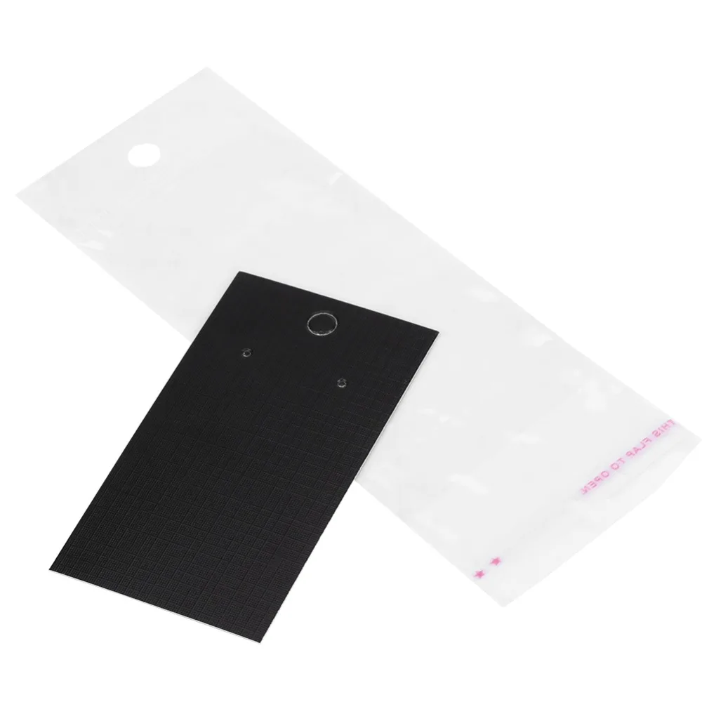 100pcs Black Earring Display Cards Paper Plastic Jewelry Packaging Supplies Self Adhesive Bags Rectangle Earring Card Holders