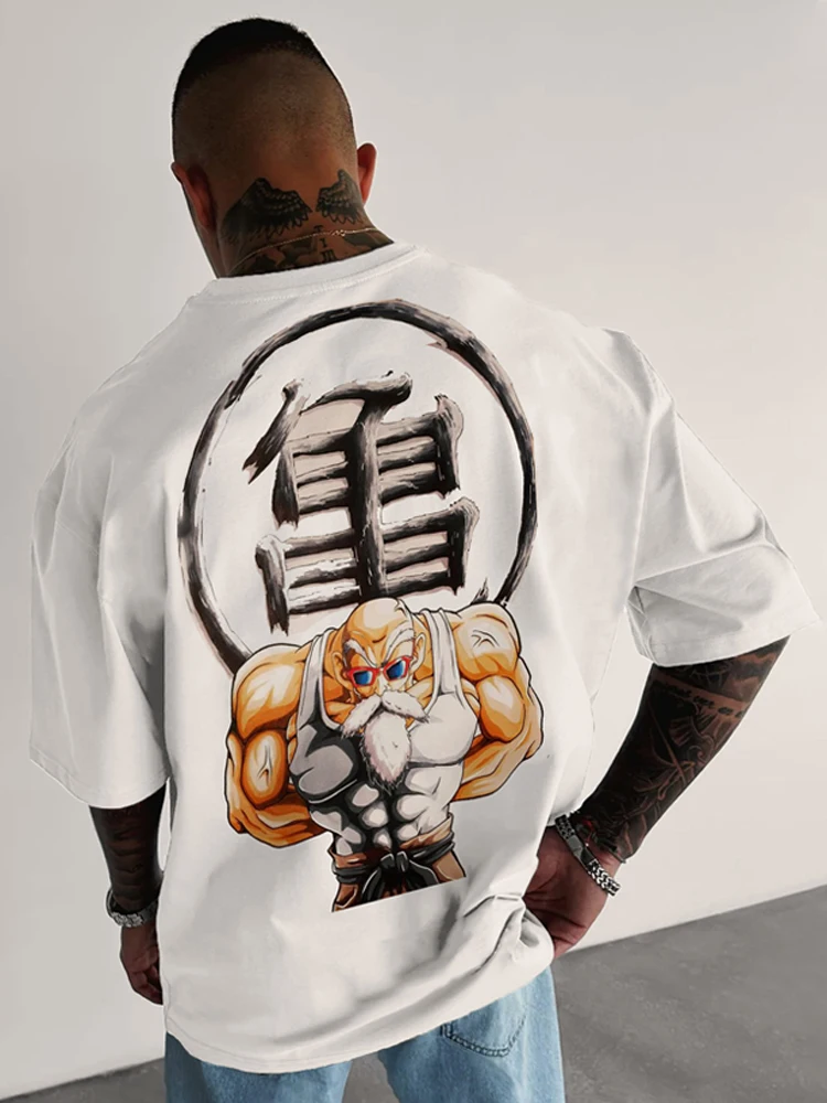

Heavy Cotton DBZ Gym Turtle Immortal Print Loose Plus Size White Short-sleeved T-shirt Top Comfortable and Breathable Y2K