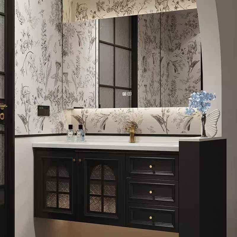 French Light Luxury Cupboard Solid Wood Modern Toilet Space Saver Cupboard Decorations Gadgets Sink Archivadores Furniture