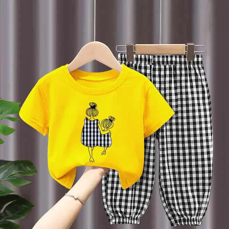 Conjuntos de ropa de verano para niños y niñas, Camiseta de algodón a la moda, pantalones superiores, 2 piezas