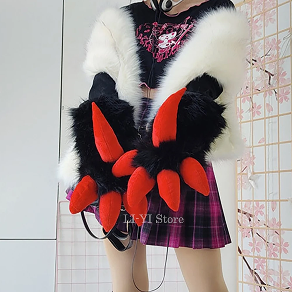 2 Colors Large Furry Beasts Dragon Paw Gloves Fursuit Cool Cos Props Halloween Dragon Nails Claws Devil Gloves Anime Cosplay