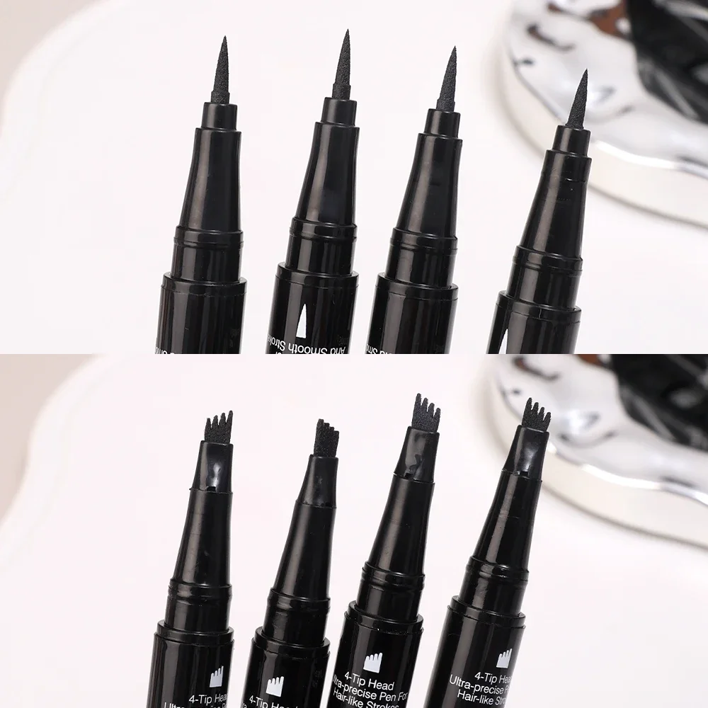 4-vorken tweekoppige vloeibare wenkbrauwpen eyeliner waterdicht langdurig geen vlekken natuurlijk zwart bruin wenkbrauwen potlood cosmetica