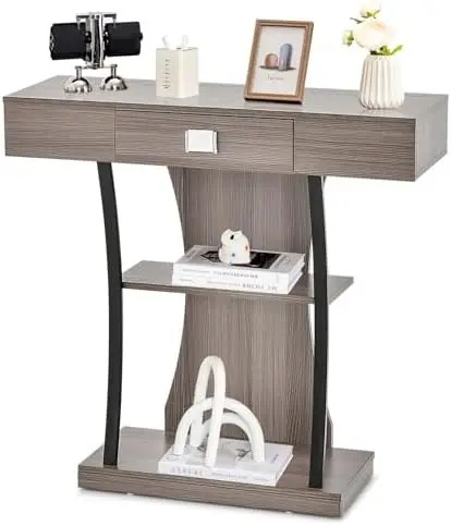 

Console Table with Drawer & Shelves, 3-Tier Narrow Sofa Table, Behind Couch Table, Modern Foyer Table, Small Entryway Table