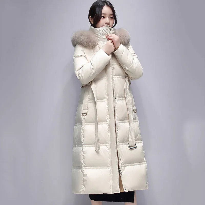 Fashion Slim Casual downCottcn  Women's Mid-length 2022 Winter New Over-the-knee Hooded Big Cur Collar High-end Thick Coat Women