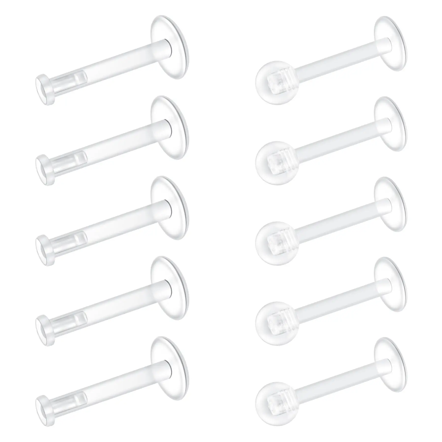 10pcs/Set Bioflex Labret Helix Cartilage Tragus Lip Earring Clear Piercing Retainers Plastic Jewelry For Women Men 6/8/10/12mm