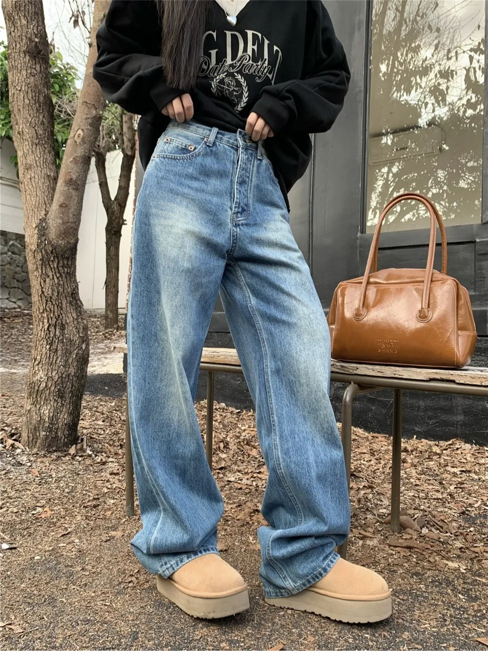 

Cool Casual High Waist Wide Leg Jeans Women's Fashionable Spring 2026 New Loose Fit Floor Length Color Block Long Pants