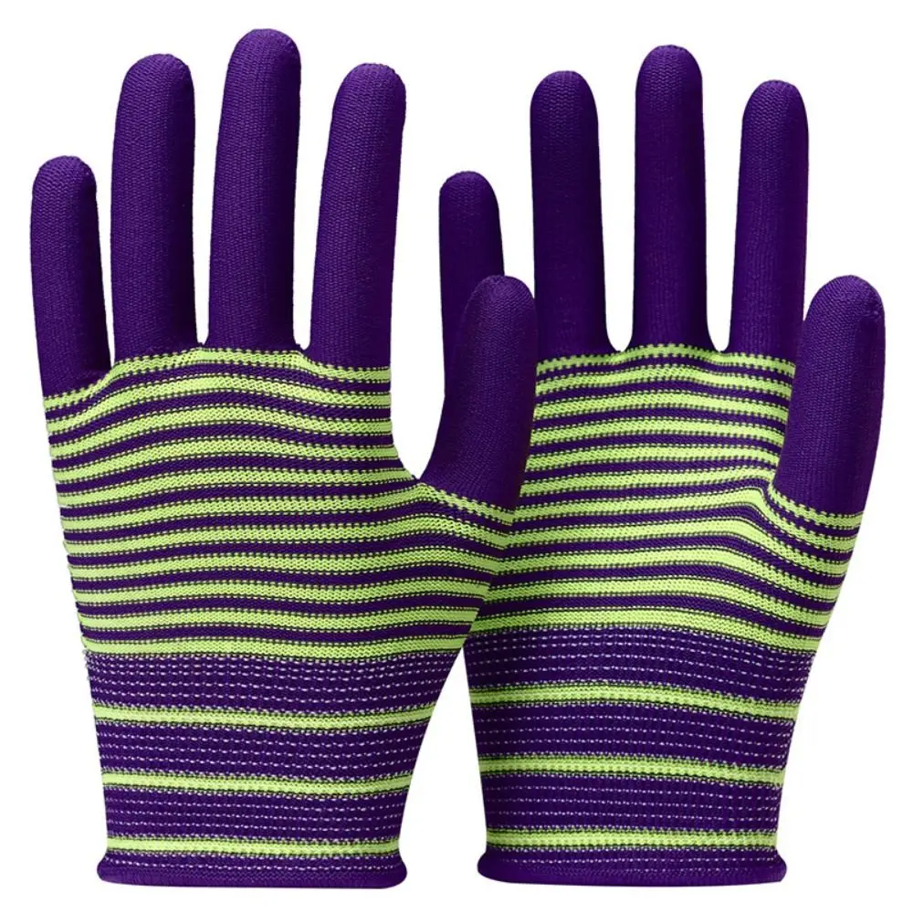 1 Pair Wearable Nylon Work Gloves Non-slip Breathable Industrial Gloves Safety Striped Pruning