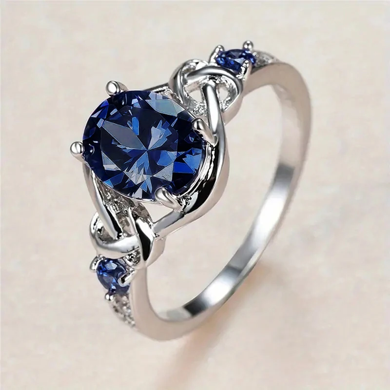 Huitan Graceful Rings with Blue/Purple CZ Noble Gentle Creative Engagement Jewelry for Women Delicate Fashion Finger Accessories