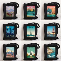 Paris Cityscape Women Shoulder Bag Tokyo Sydney Architectural Logo Eco Tote Large Capacity Portable Canvas Casual Shopping Bags