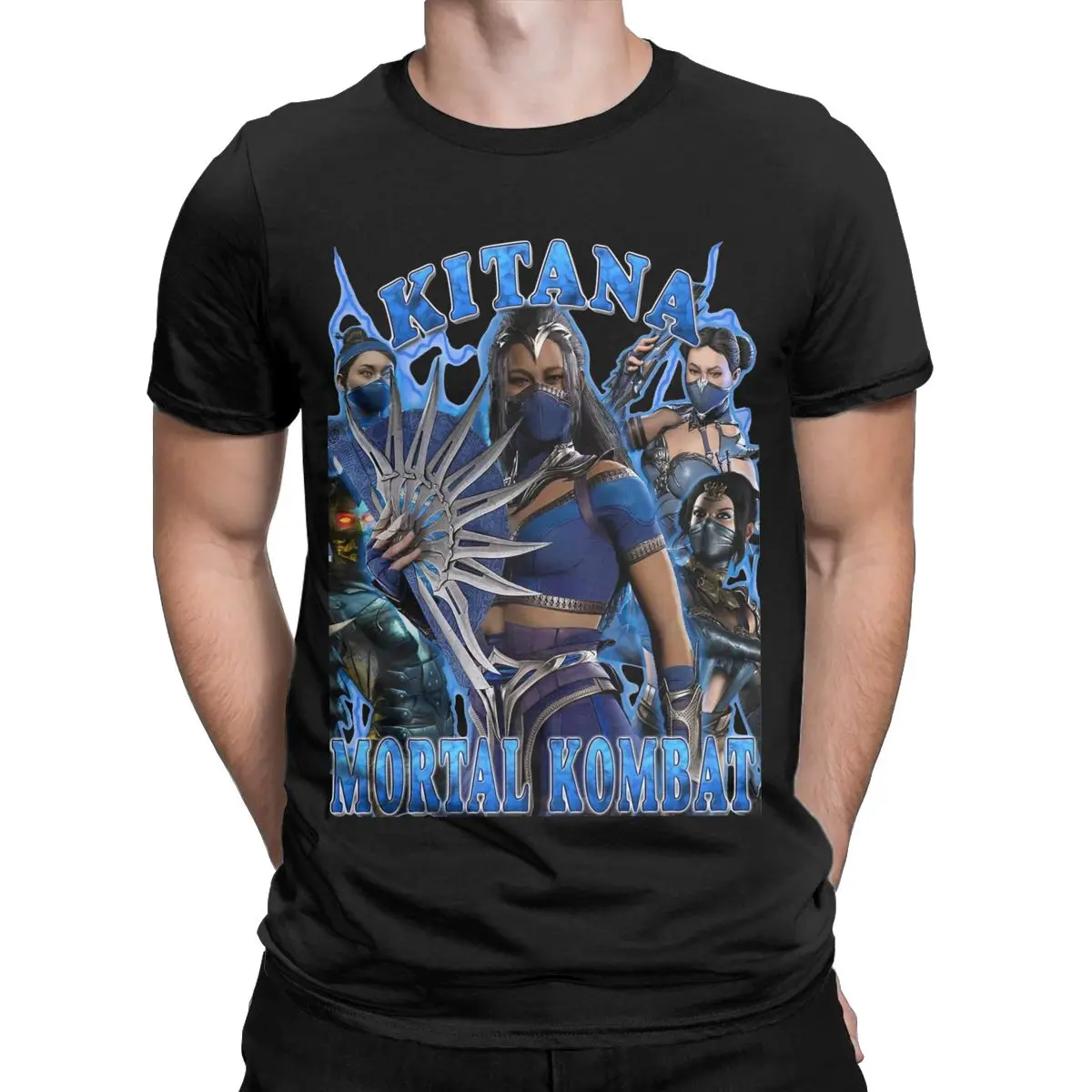 Men T-Shirt Mortal Kombat 1 Kitana Vintage Pure Cotton Tee Shirt Short Sleeve T Shirts Round Collar Clothes Graphic Printed