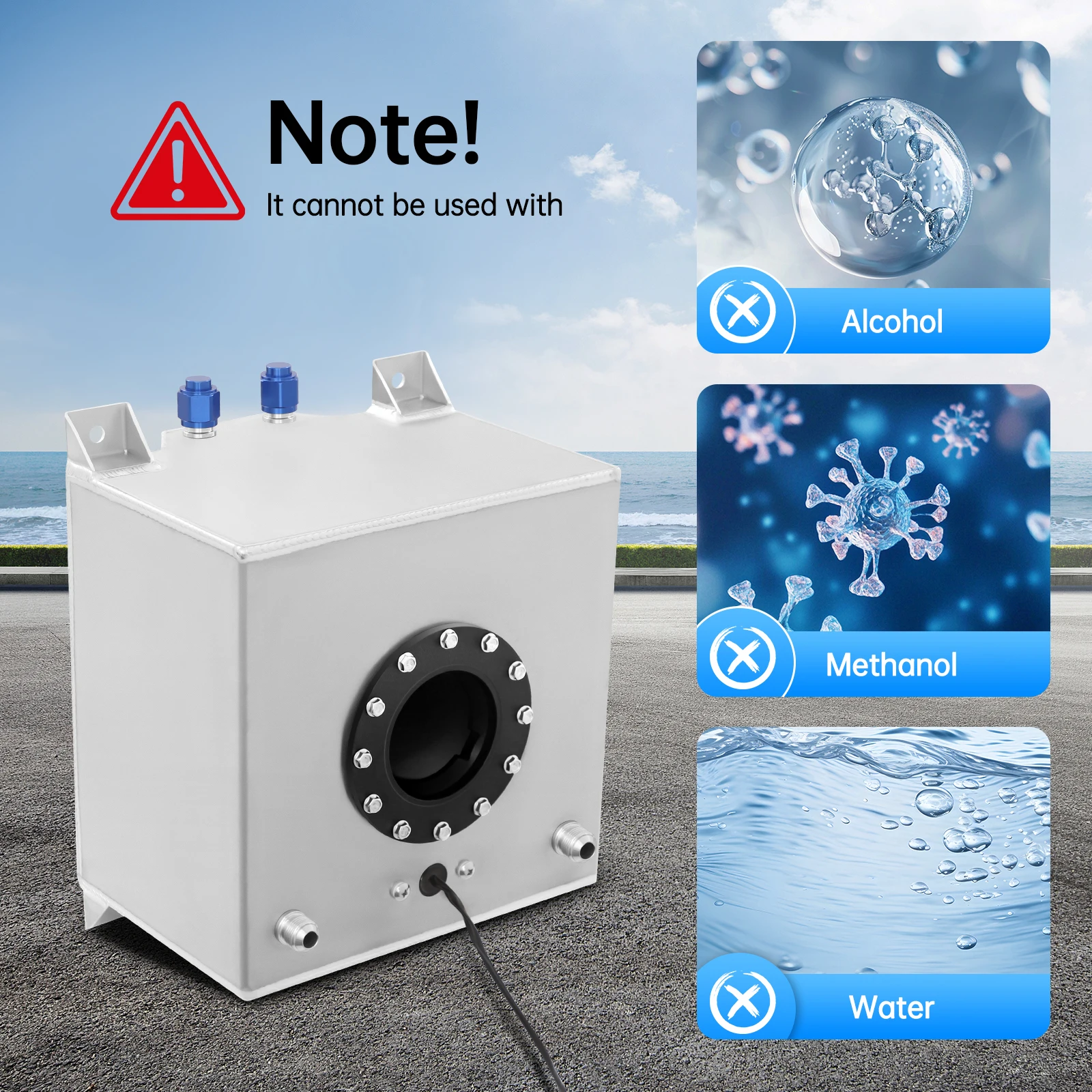 Serbatoio carburante in alluminio da 5 galloni/20 litri, filettatura AN10 argento 0-90 Ohm per Streetcars, camion e fuoristrada