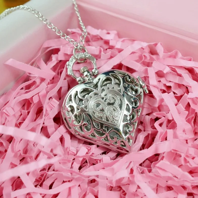 Silver Smooth Quartz Pocket Watch Mens Womens Necklace Clock Metal Stainless Steel Watches Pendant with Short Chain Gifts