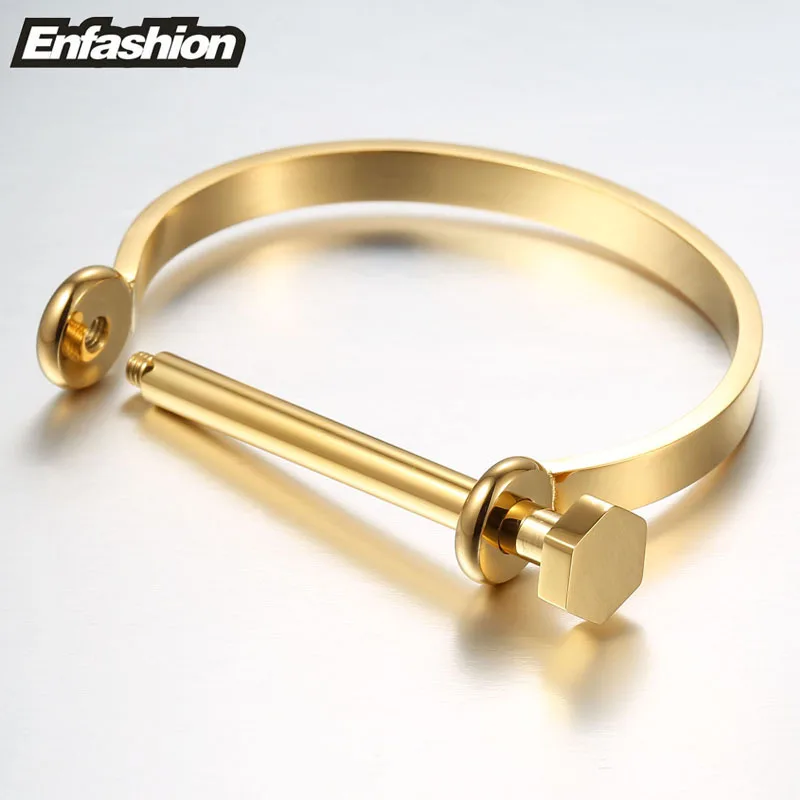 Enfashion Shackle U Cuff Bracelet Noeud armband Gold Color Screw Bangle Bracelet For Women Bracelets Manchette Bangles