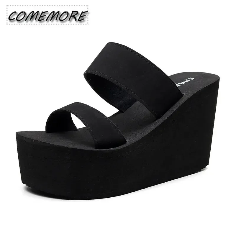 Fashion Slippers Women Platform wedges High Heels Sandals Summer Women Shoes Beach Flip Flops Solid Slides 2023 Slippers Outside