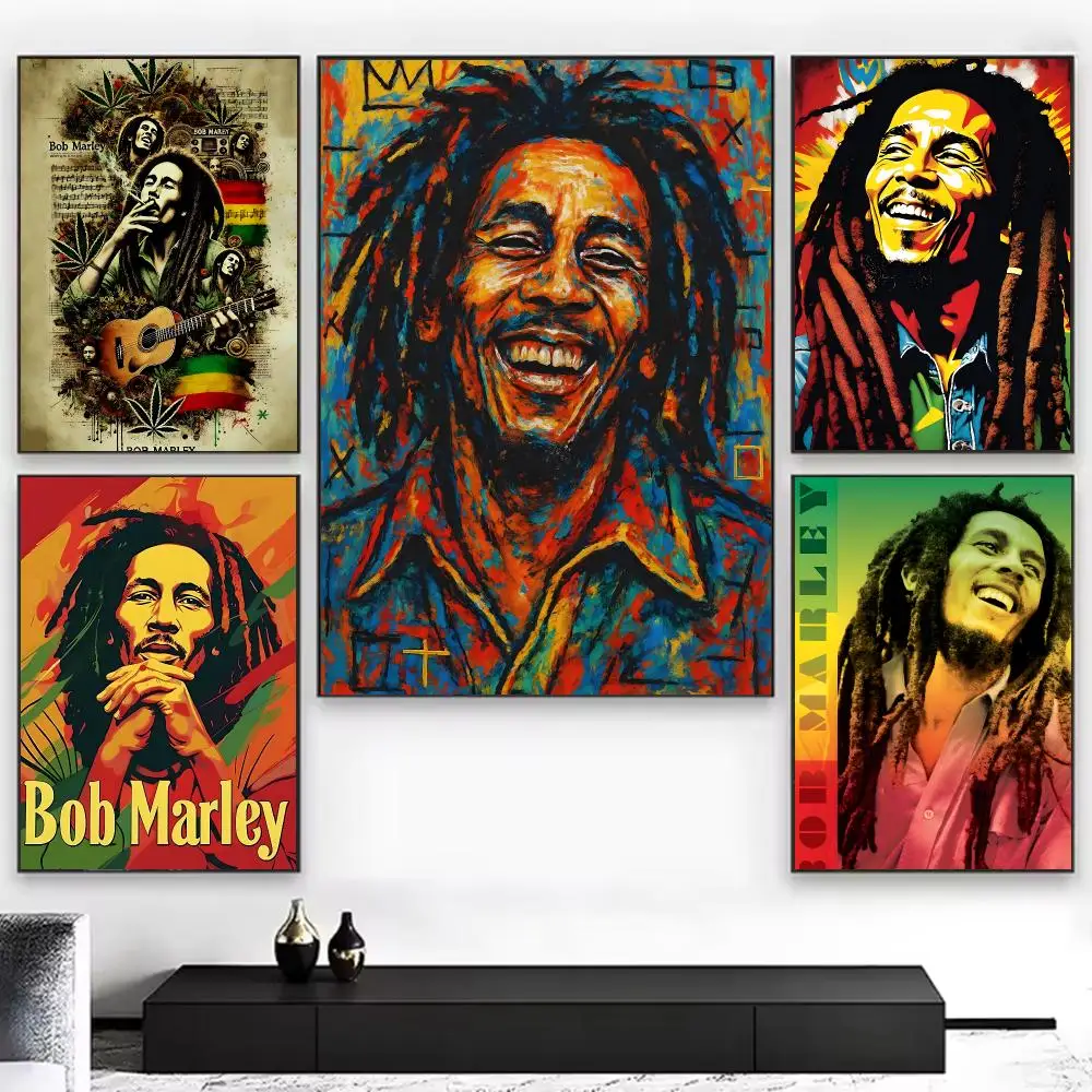singer reggae B-Bob Marley Poster Chic Aesthetic Self-Stick Wall Poster Bedroom & Dorm Room Decor