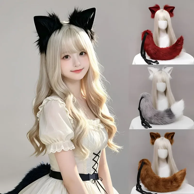 Versatile Handmade Plush Fox Ears Tail Set Detachable Adjustable Headband Hair Clip for Cosplay Costume Furry Animal Party Gift