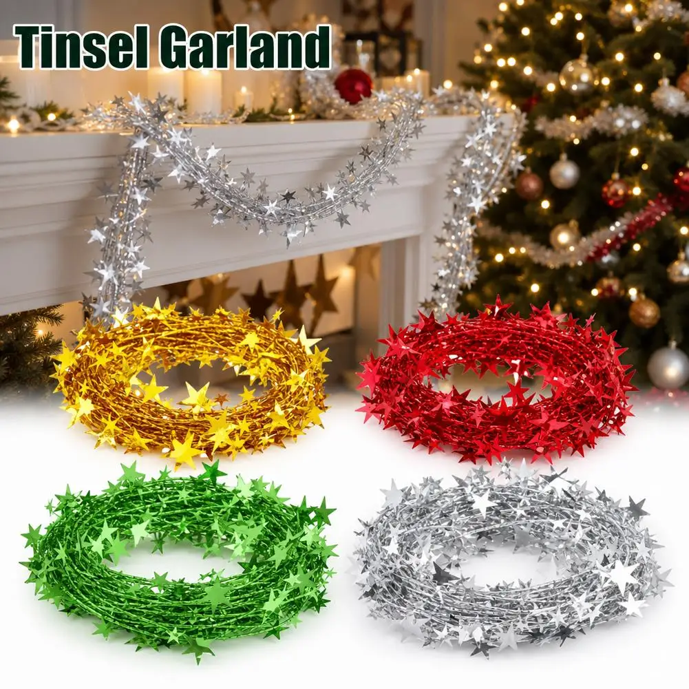7.5-Meter Christmas Vine with Five-Pointed Star Iron Wire Colored Strip 5-Meter-Long DIY Christmas Decoration Gift