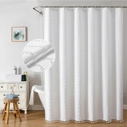 2024 New Product Hot Selling Bohemian Wave Bathroom Curtain Waterproof Solid Color Cutout Shower Curtain