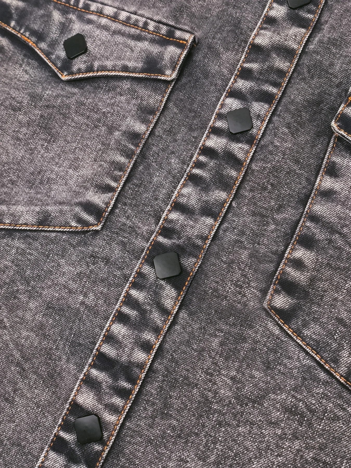 Spring and Autumn Men's Denim Shirt, Vintage Distressed Grey-Tone Denim Shirt, Western Style Pointed Collar with Double Patch Pockets, Hand-Washed Distressed Casual Workwear Long-Sleeve Top, Outerwear or Innerwear for Fall, view 4