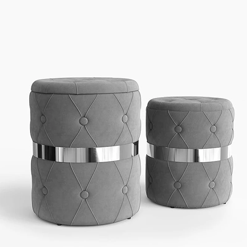 

RoyalCraft Round Storage Ottoman Set of 2, Fully Assembled Velvet Vanity Stool Chair, 22QT Large Storage Foot Stool