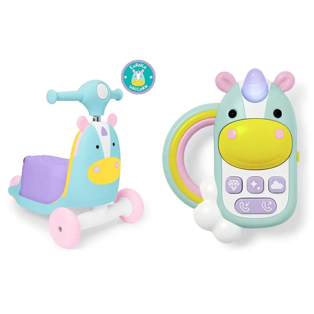 3-in-1 Baby Activity Push Walker to Toddler Scooter, Zoo Unicorn & Phone Toy