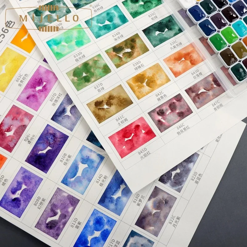 MIJELLO Layered Color Watercolor 56 Colors Master Precipitated Watercolor Packaging Sketching Portable Painting Supplies Paint