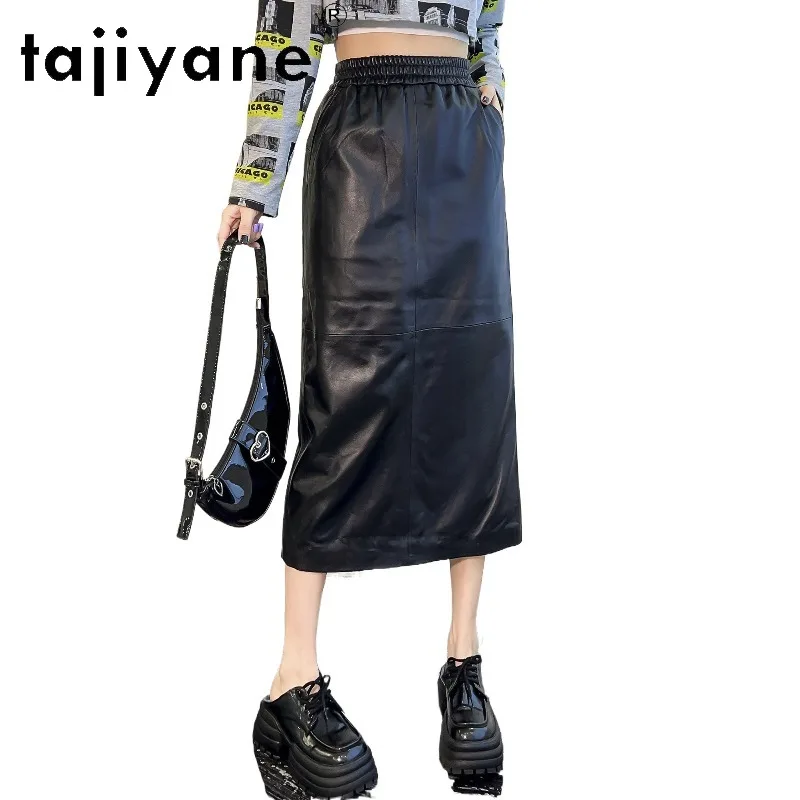 TAJIYANE Genuine Leather Skirt Woman Slim Fit Maxi Skirt Sheepskin Women's Skirts Black Straight Skirts 2026 Woman Autumn Юбка