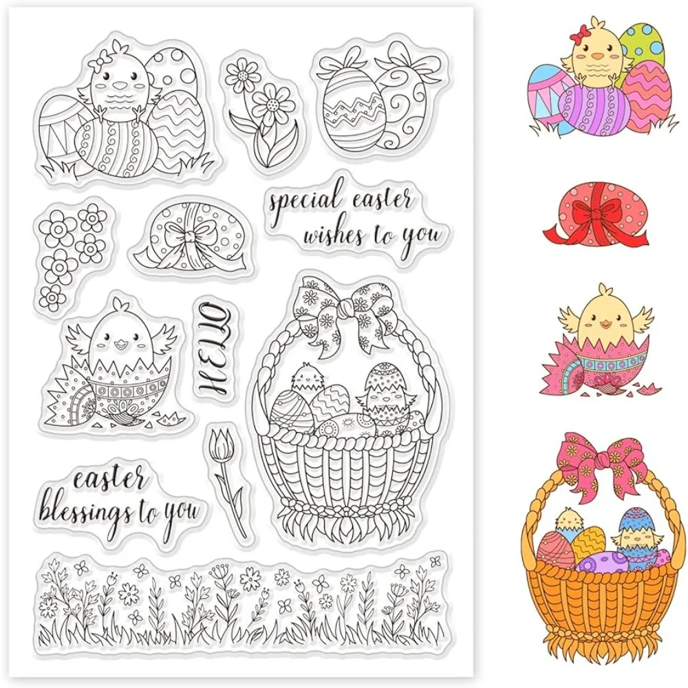 Chick Silicone Clear Stamps Easter Basket Transparent Stamps for Birthday Valentine's Day Cards Making DIY Scrapbooking Photo